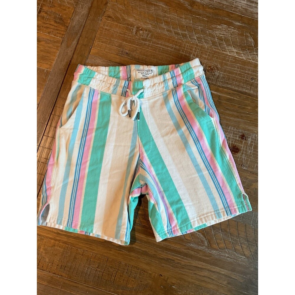 Free Planet Men's Striped Sweat Shorts Casual‎ Lounge Beach Small S Vacation